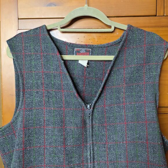 Vintage Johnson Woolen Mills Vest Size Large Wool Plaid Red Green Outdoor Zipper - Picture 6 of 12